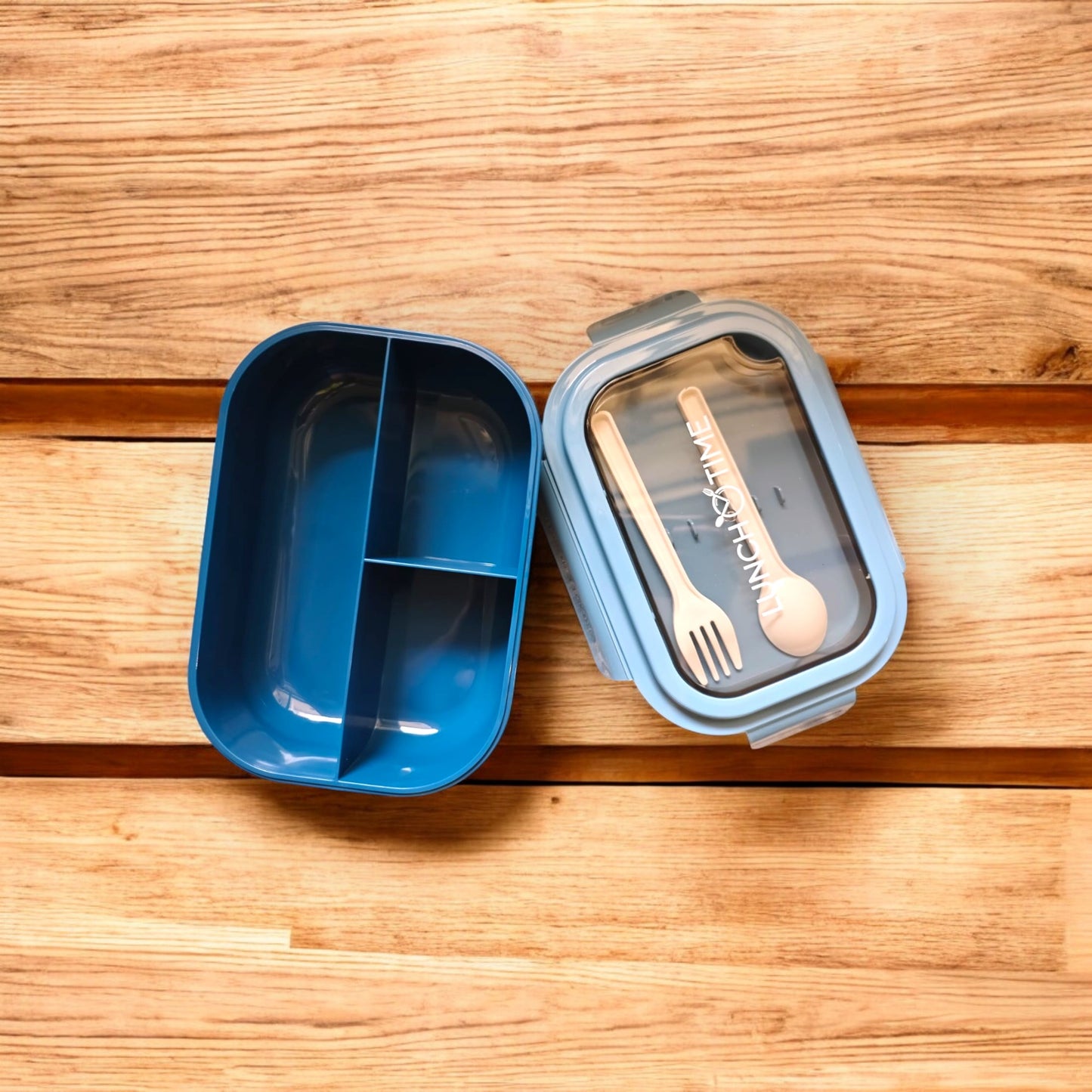 3 Compartment Plastic lunch box with Spoon and Fork