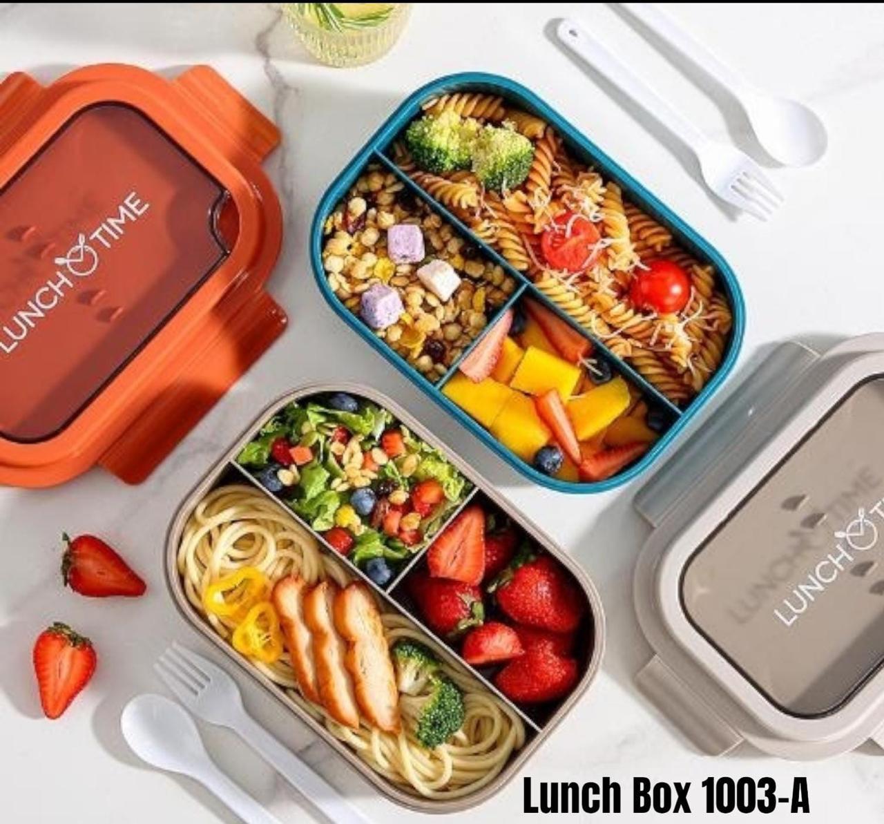 3 Compartment Plastic lunch box with Spoon and Fork